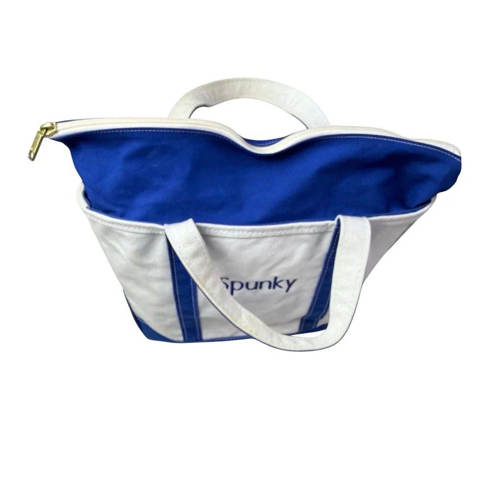 LLBean Boat and Tote Bag Blue White Canvas Zippered‎ Personalized Spunky
